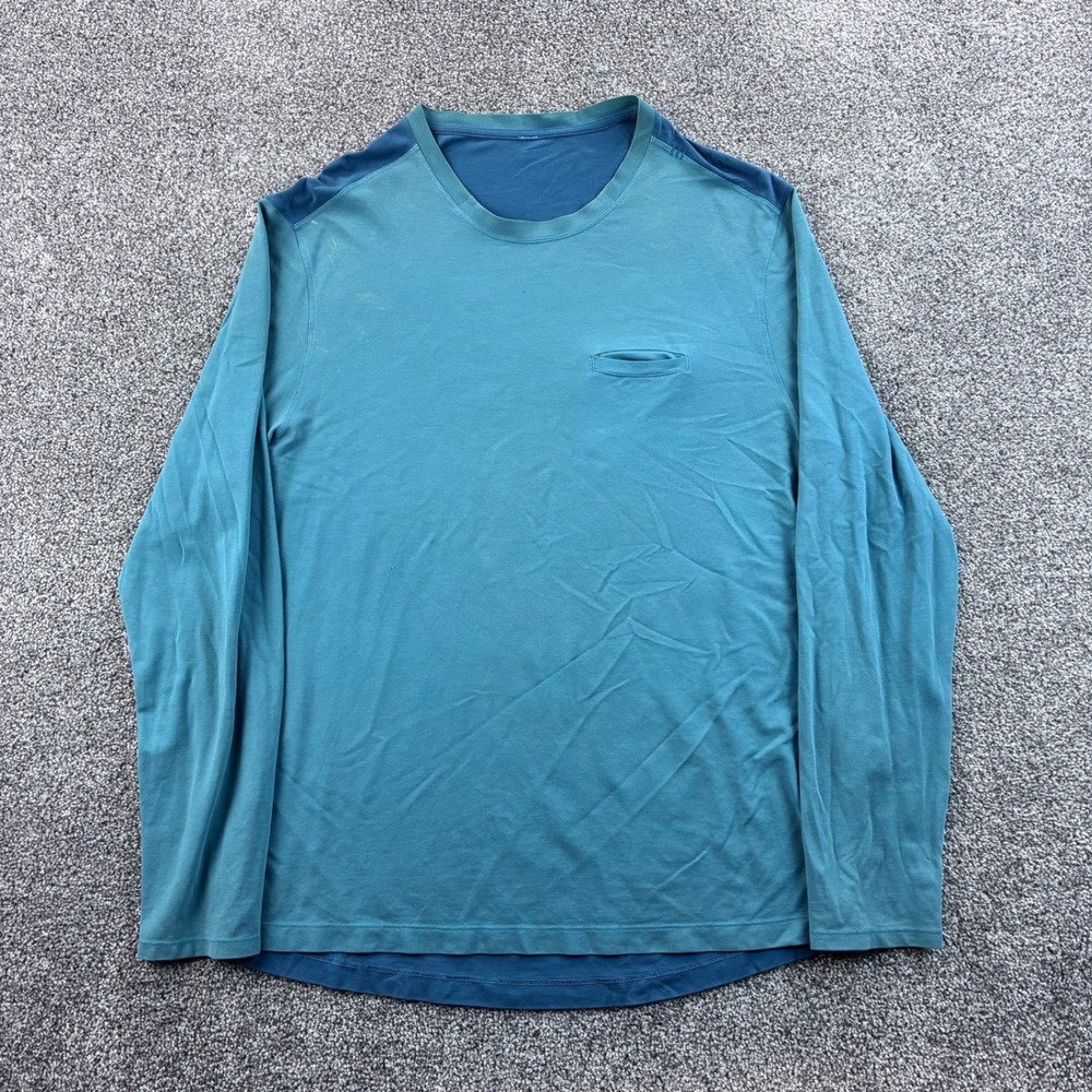 Lululemon Shirt Mens XL Teal Blue Colorblock Long Sleeve Performance Pocket Tee